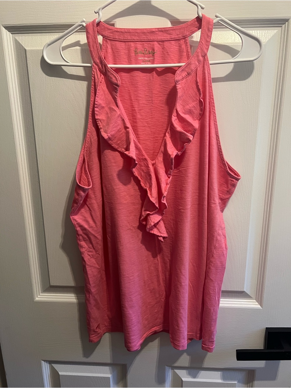 Lilly Pulitzer Coral-Pink Ruffle V-Neck Tank